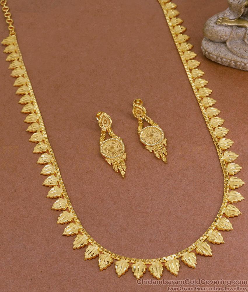 Two Gram Gold Long Haram Mullai Arumbu Design With Earring HR3089