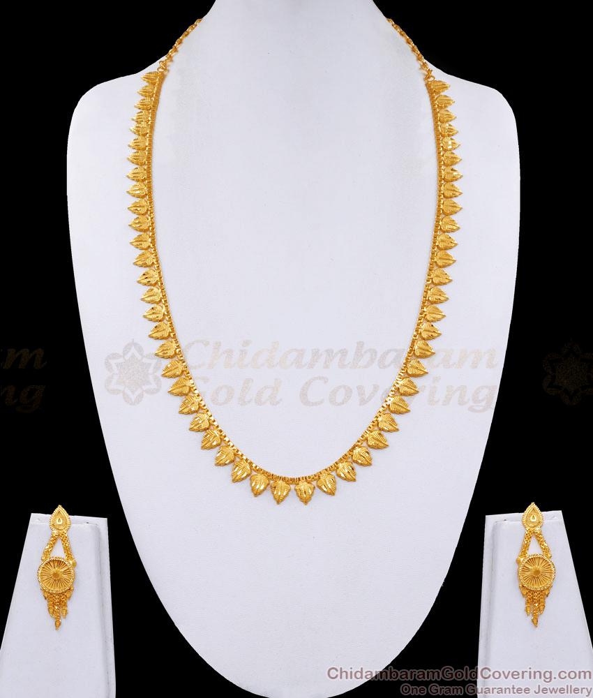 Two Gram Gold Long Haram Mullai Arumbu Design With Earring HR3089