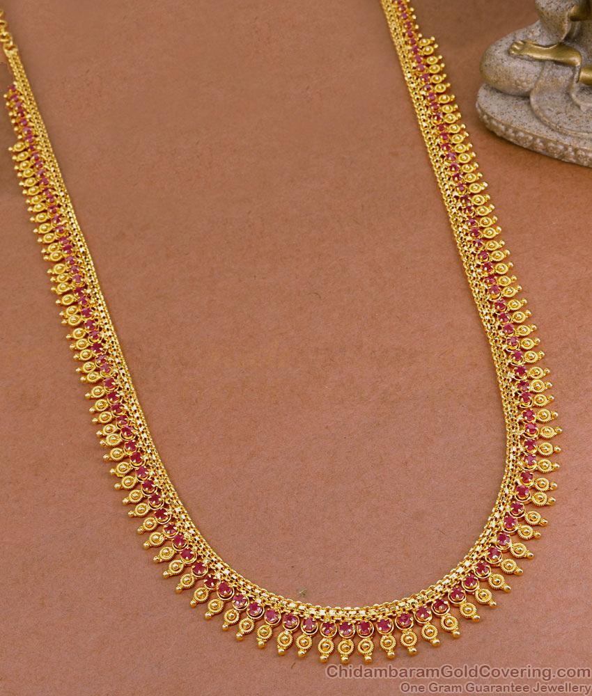 Buy Kerala Bridal Ruby Stone Gold Haram Mullaipoo Malai Online HR3091