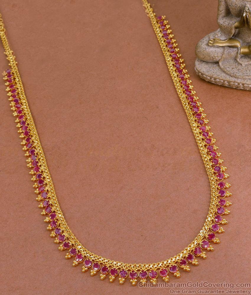 Full Ruby Stone Gold Imitation Haram Mullaimottu Design HR3093