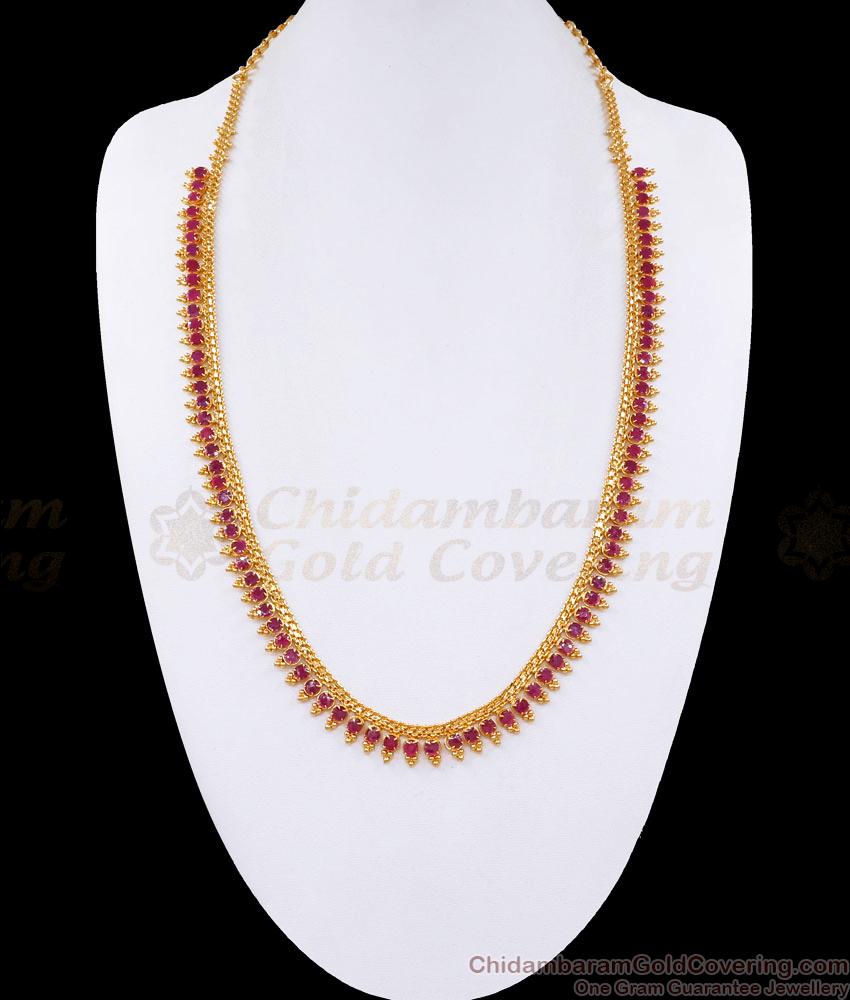 Full Ruby Stone Gold Imitation Haram Mullaimottu Design HR3093