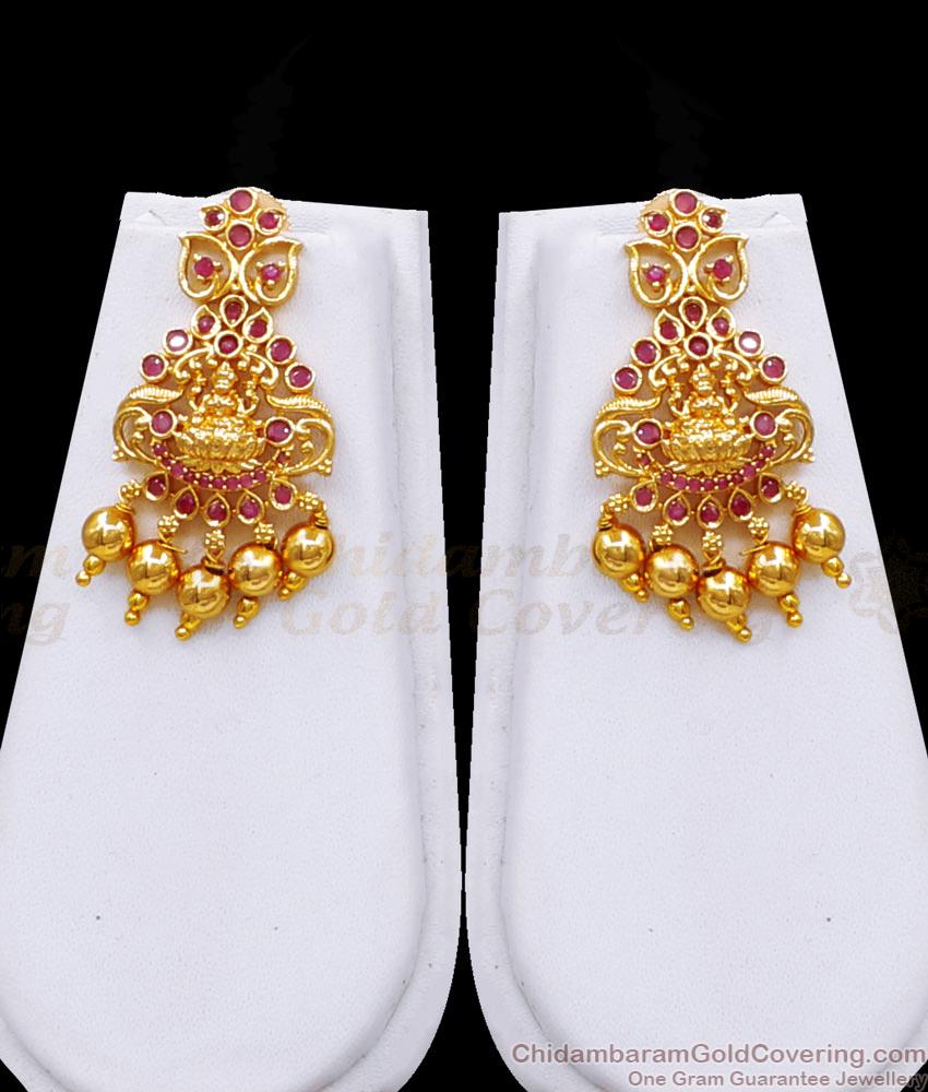 Grand Lakshmi Design Gold Plated Haram Earring Ruby Stone Design HR3097