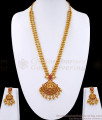 Simple Gold Design Lakshmi Pendant Golden Beads Haram With Earring HR3099