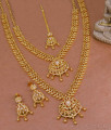 Artificial Diamond Long  Necklace Combo Set Peacock Design Gold Wedding Jewellery HR3101