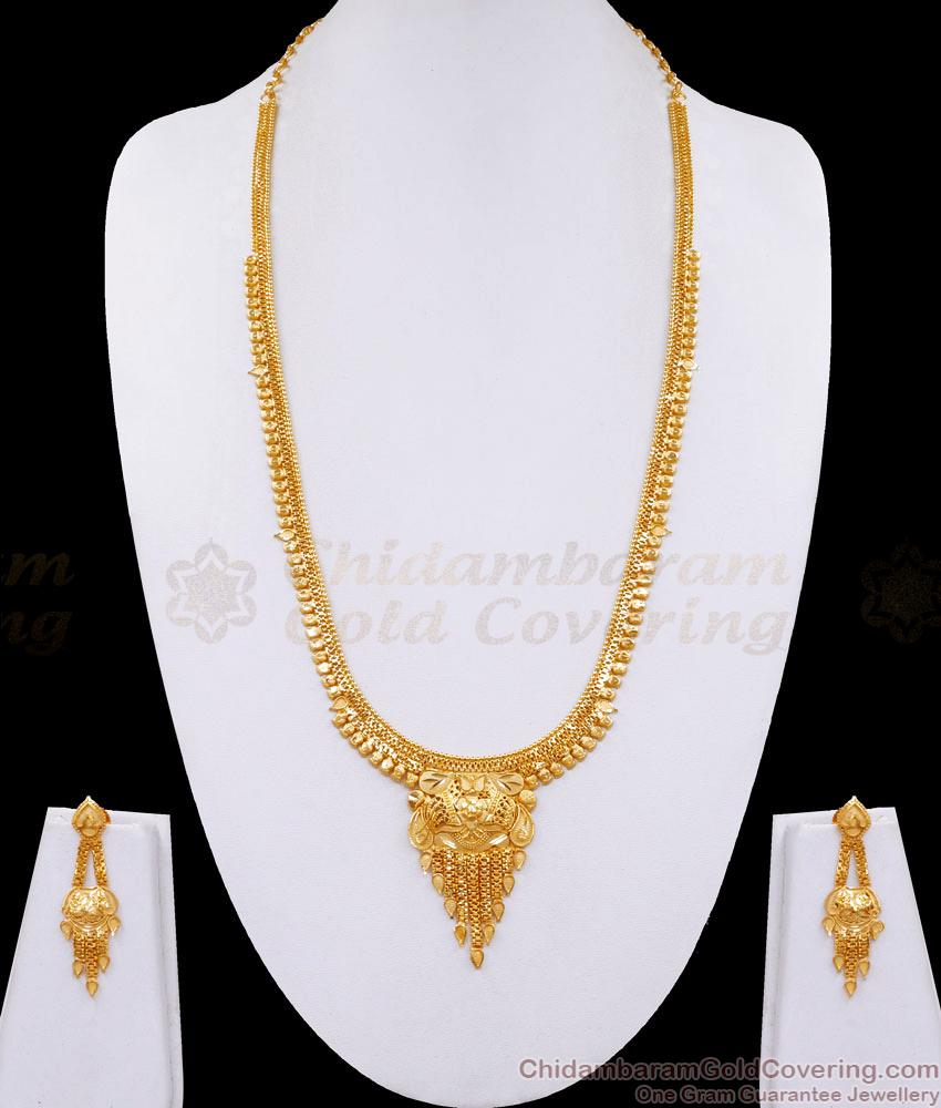 Latest Jewllery Collection Long Haram Gold Design With Earring HR3109