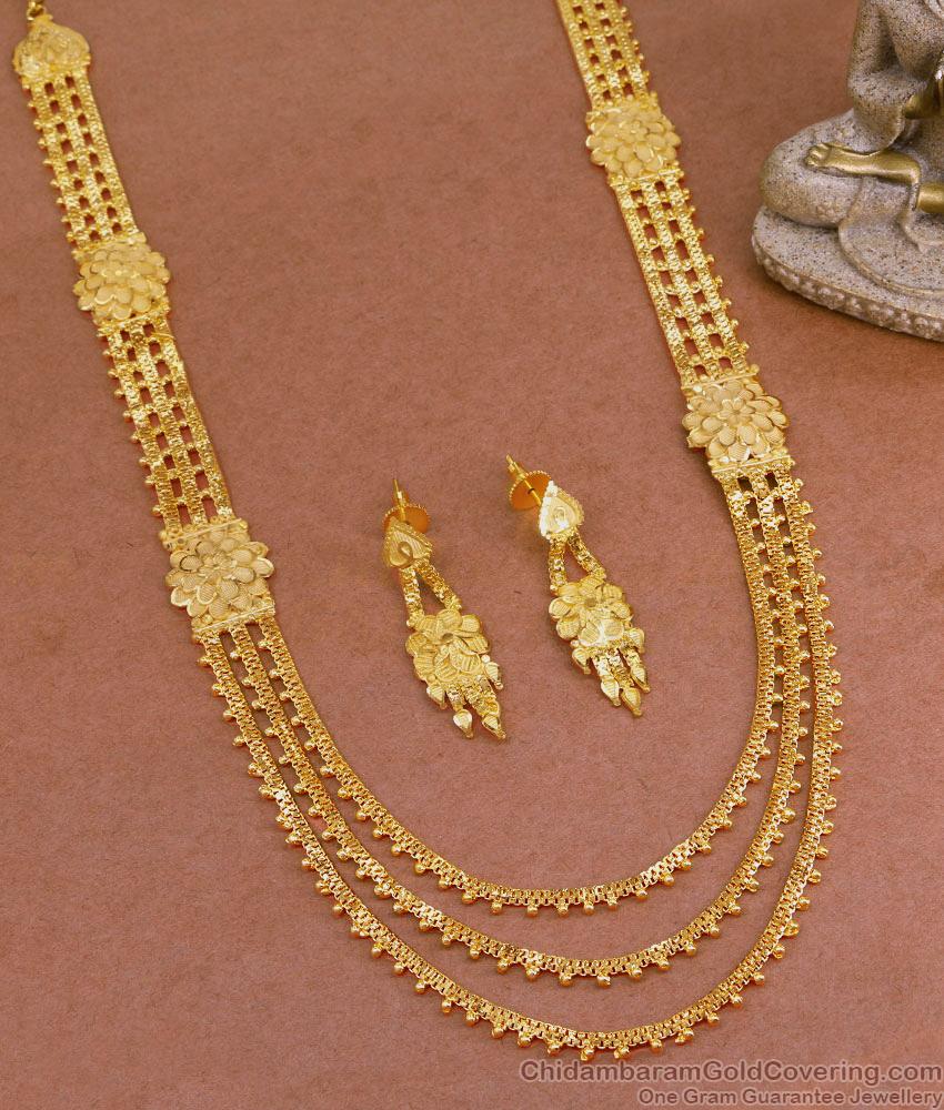 Beautiful 2 Gram Gold Chandraharam Designs With Earring For Women HR3112