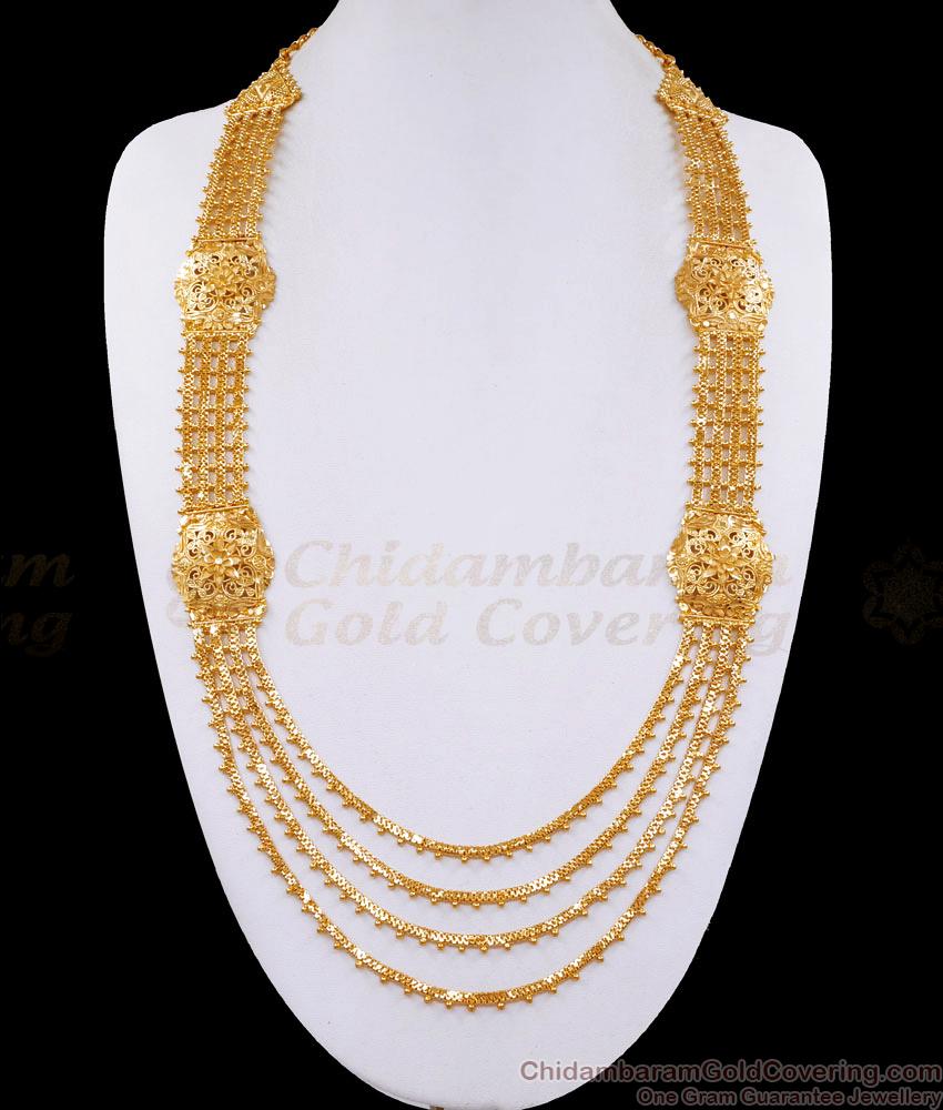 Premium 4 Line Gold Long Haram Bridal Chandraharam Designs HR3113