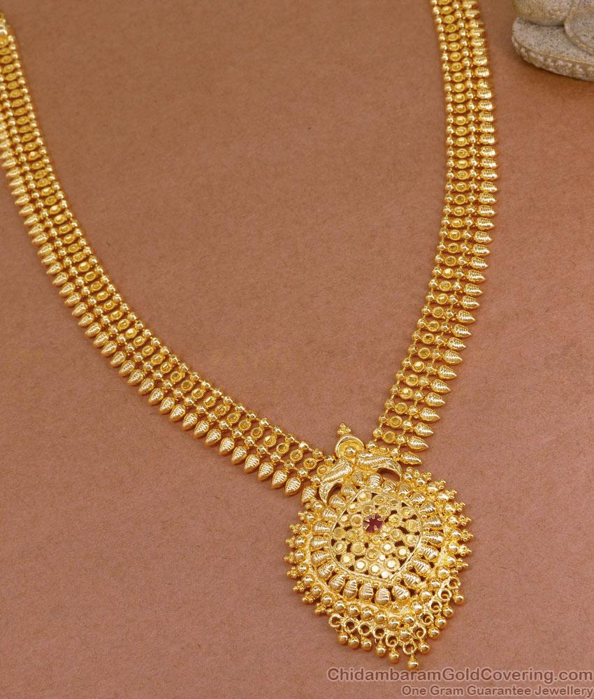 New Model One Gram Gold Mullaipoo Haram Ruby Stone Collections HR3153