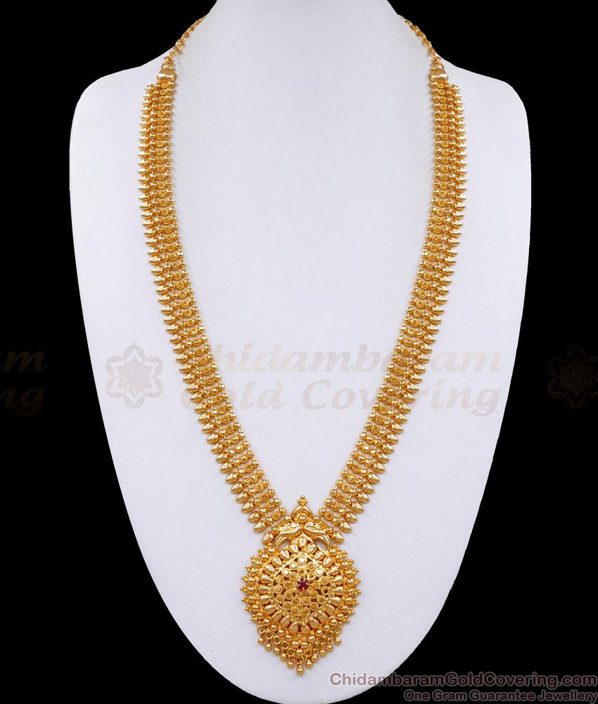 New Model One Gram Gold Mullaipoo Haram Ruby Stone Collections HR3153