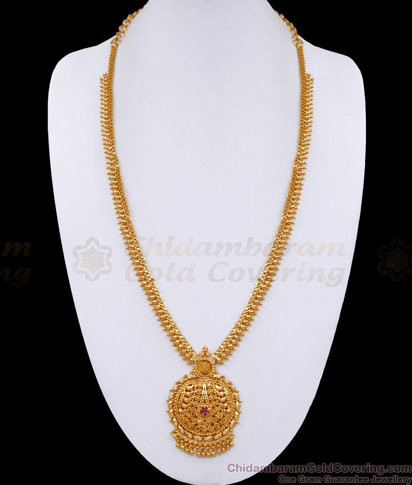 Trendy Golden Beads Long Haram Ruby Stone 1 Gram Gold Jewellery HR3155