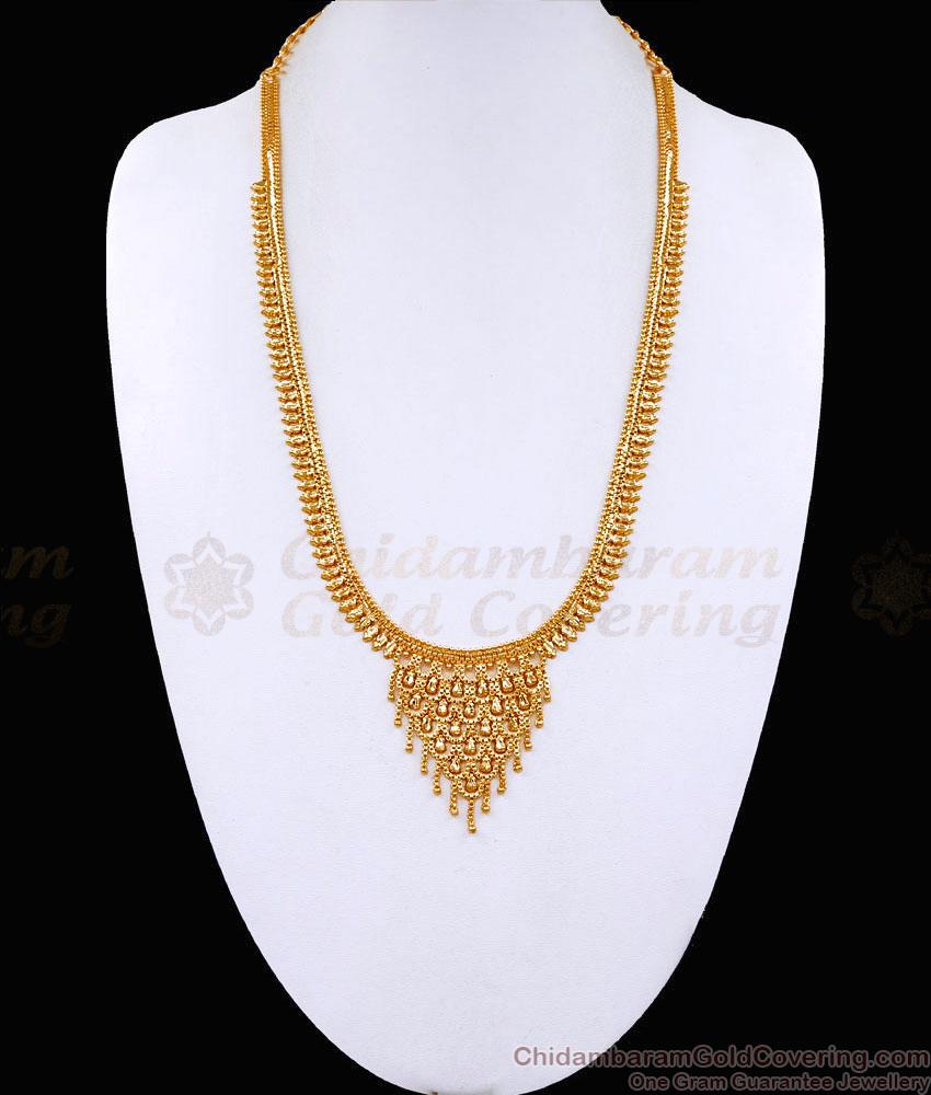 Plain Gold Plated Calcutta Long Haram Marriage Wear For Women HR3184