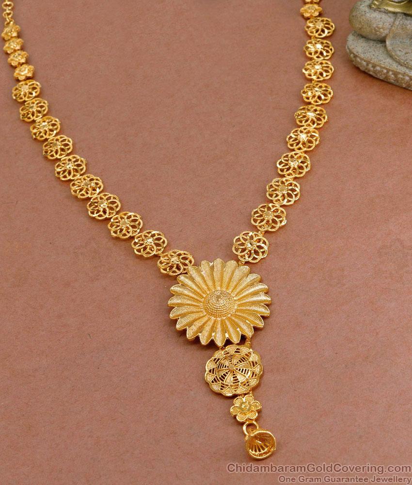 Latest 1 Gram Gold Bridal Haram Floral Pendant Design Online HR3203