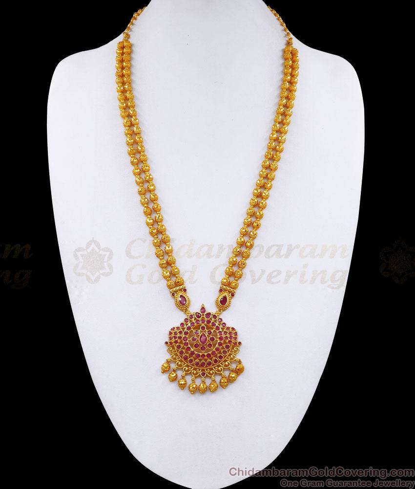 Traditional Gold Plated Ruby Stone Rani Haaram Earring Set HR3225