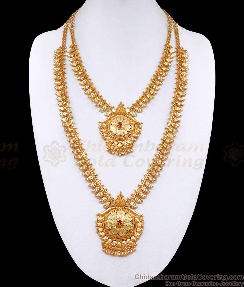 Buy New Gold Covering Mango Haram Necklace With Ruby Stone HR3239