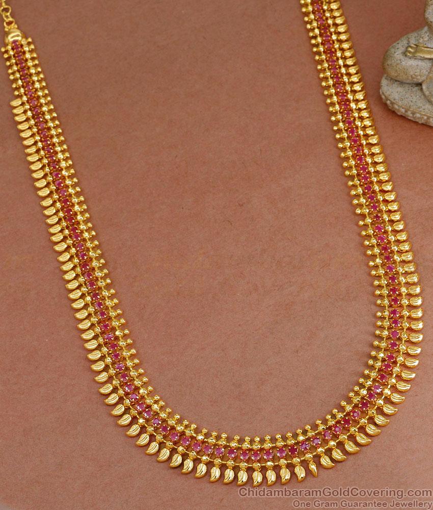 Full Ruby Stone Mullaipoo Malai Gold Plated Long Haram HR3251