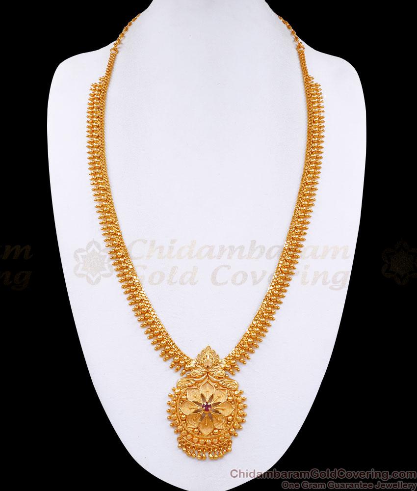 Premium 1 Gram Micro Gold Plated Long Haram With Floral Pendant HR3259