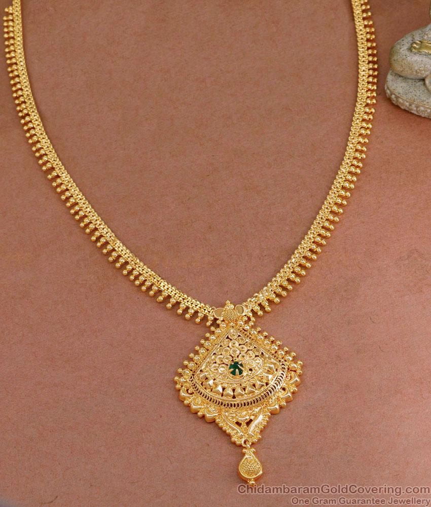 South Indian Mullaipoo Gold Plated Haram Emerald Stone Design HR3262