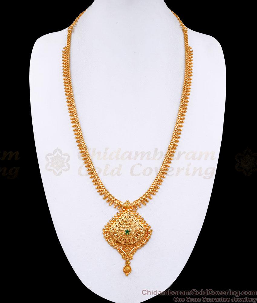 South Indian Mullaipoo Gold Plated Haram Emerald Stone Design HR3262