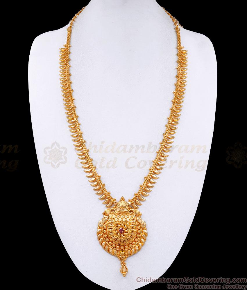 Classic Gold Plated Kerala Mullaipoo Haram Ruby Stone Bridal Set HR3268