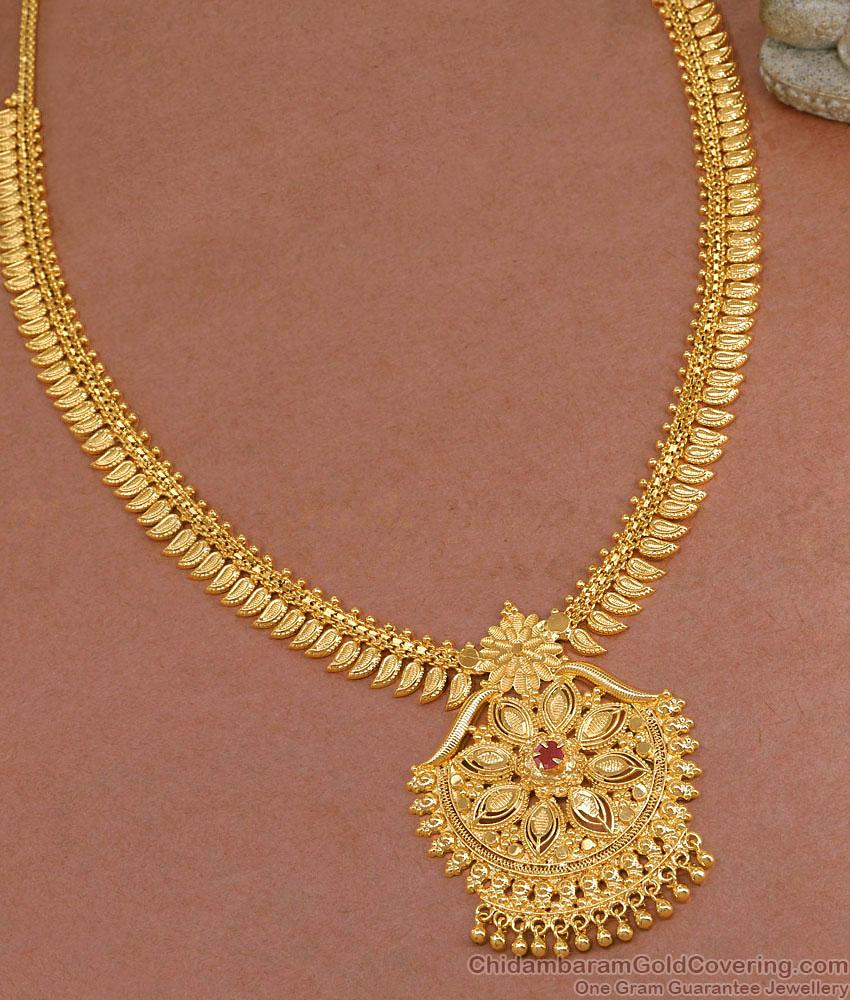 New Model Single Ruby Stone Kerala Haram For Wedding HR3277