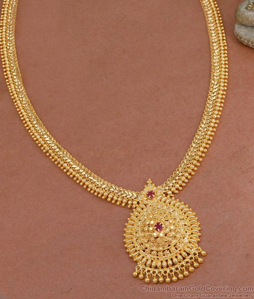 Stylish Ruby Stone Design Gold Imitation Long Haram HR3280