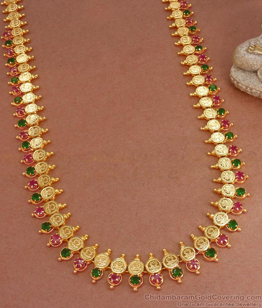 Small Lakshmi Coin Gold Plated Haram Ruby Green Stone Design HR3301