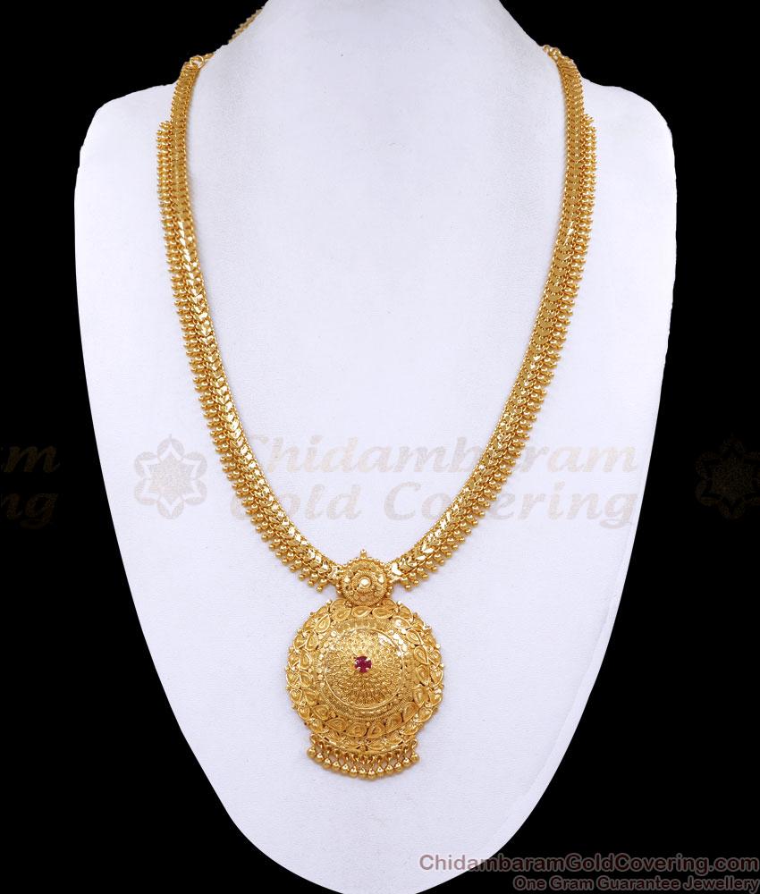 Latest Bridal Gold Plated Haram Floral Design With Ruby Stone HR3305