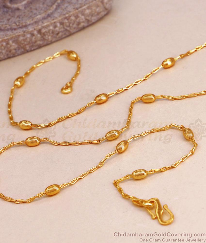 Latest Gold Short Wheat Chain Golden Beads Design CHNS1193