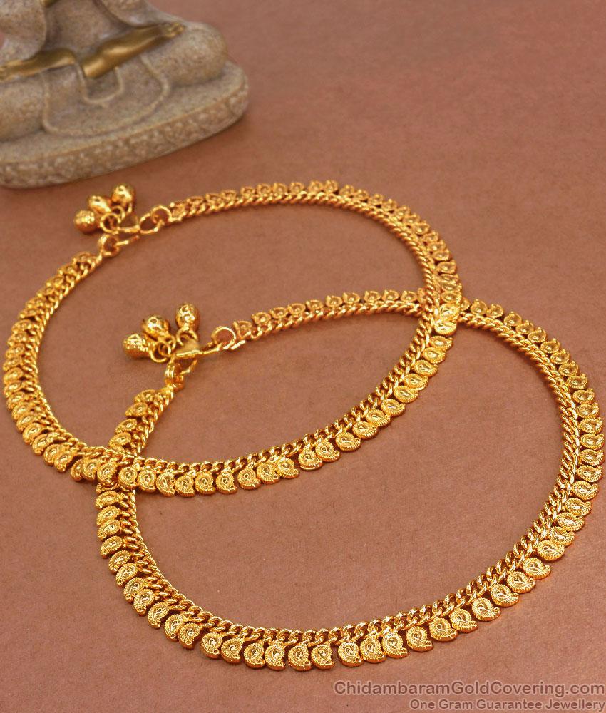 11 Inch Heavy Mango Gold Anklets Designs ANKL1200