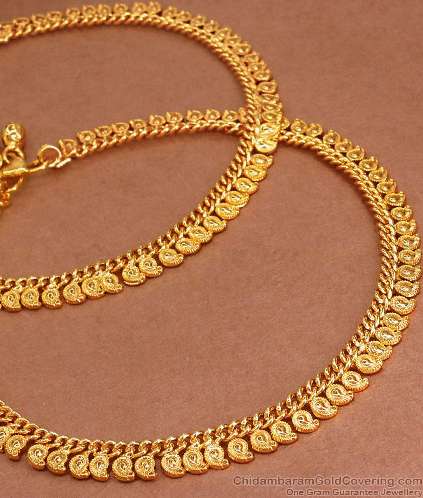 10.5 Inch Heavy Mango Gold Anklets Designs ANKL1200