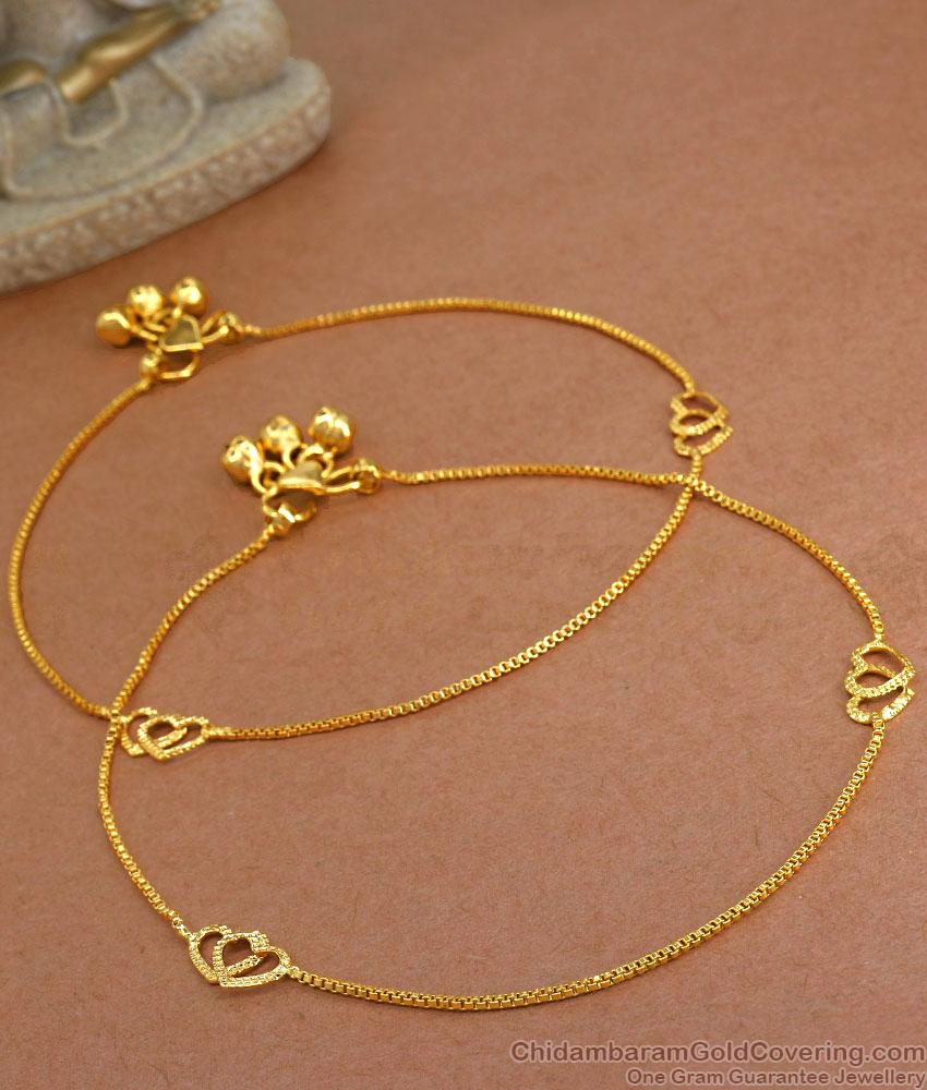 10.5 Inch Daily Wear Gold Plated Anklet Heart Design ANKL1206