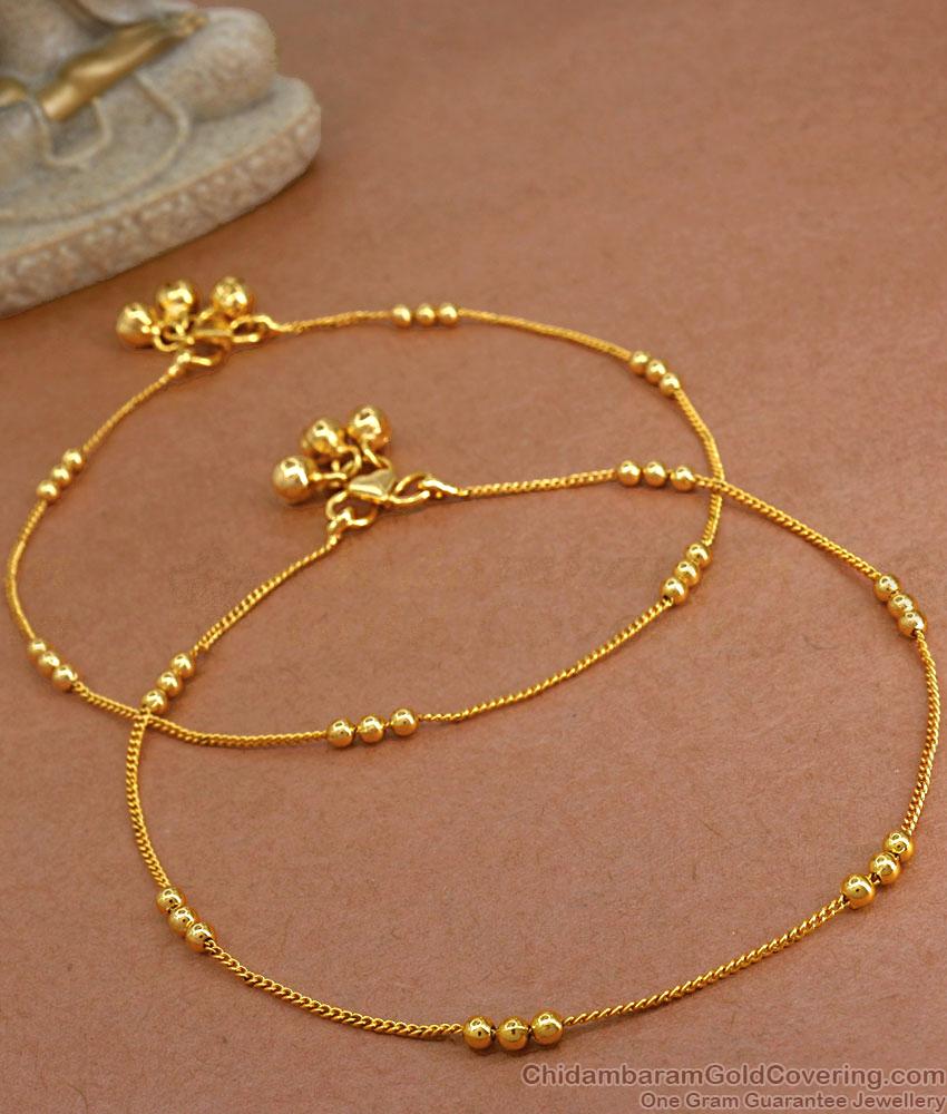 10.5 Inch Thin Rope Type 1 Gram Gold Payal Design ANKL1207