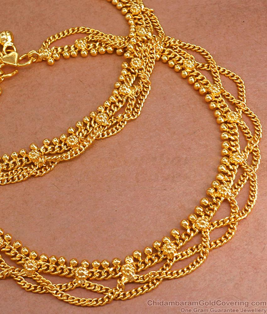 11 Inch 2 Line Gold Plated Payal Design Hanging Beads Design ANKL1211