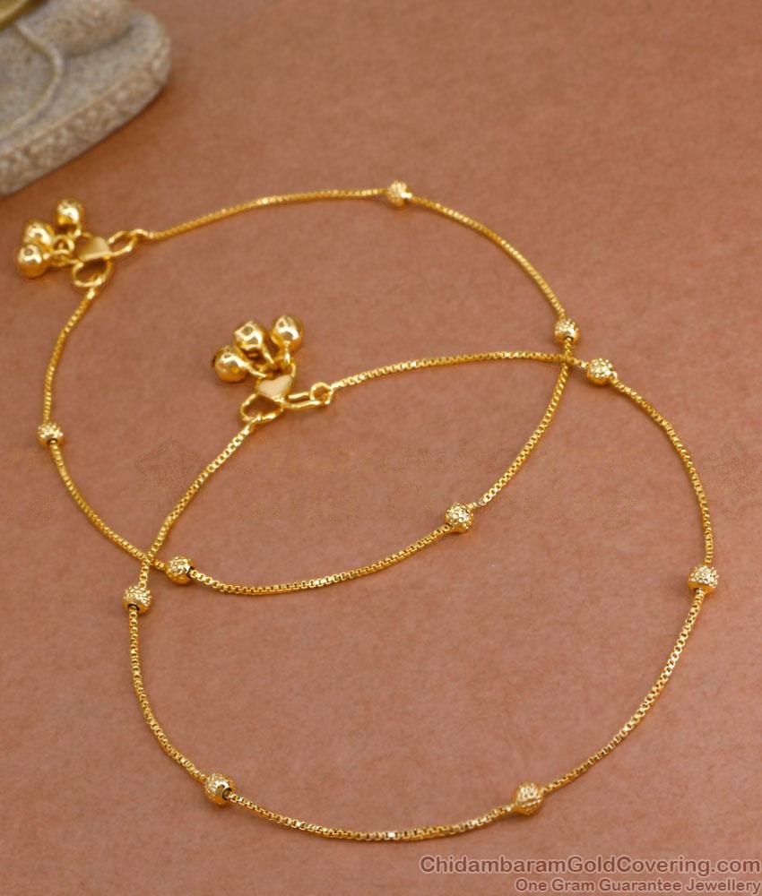 10.5 Inch Simple Thin One Gram Gold Covering Anklets For Girls ANKL1213