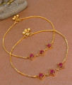 11 Inch Modern 1 Gram Gold Anklet Ruby Payal Design For Women ANKL1216