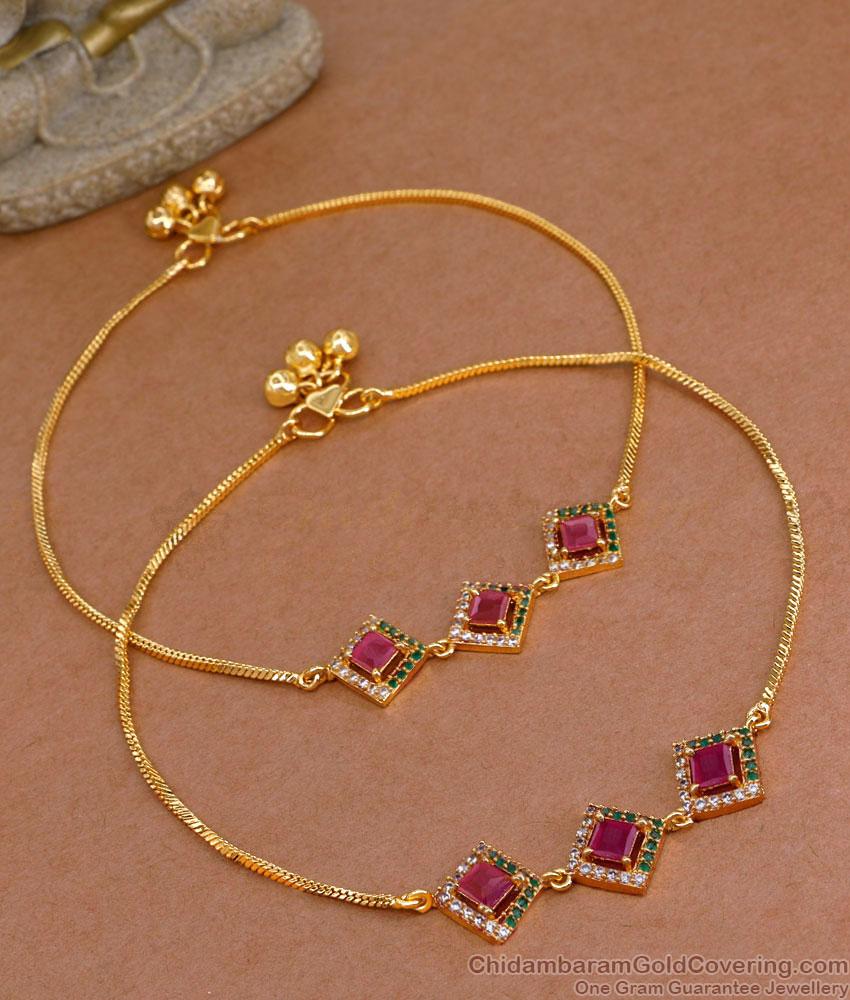 10.5 Inch Womens Fashionable Multi Stone Anklet Gold Payal Design ANKL1217