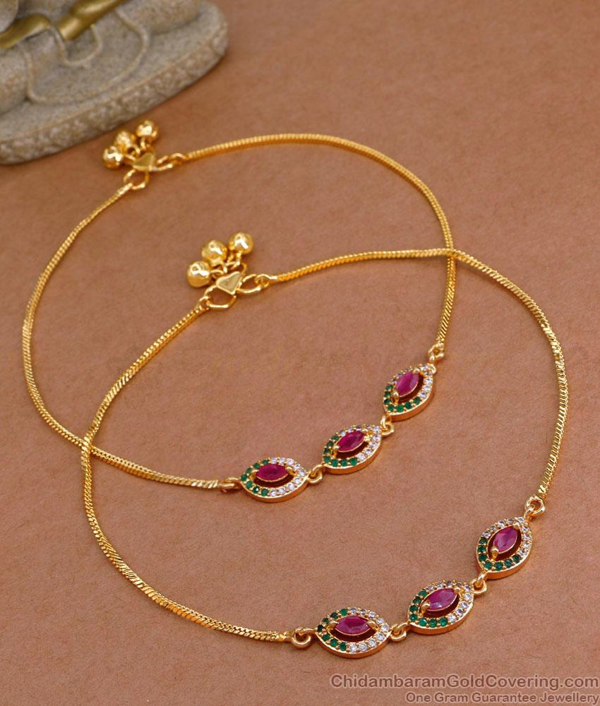 10 Inch Stylish Light Weight Gold Plated Anklet With Stone ANKL1219