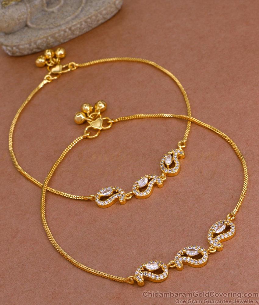 10 Inch Traditional Mango Anklet White Stone Design Gold Plated Jewelry Online ANKL1224