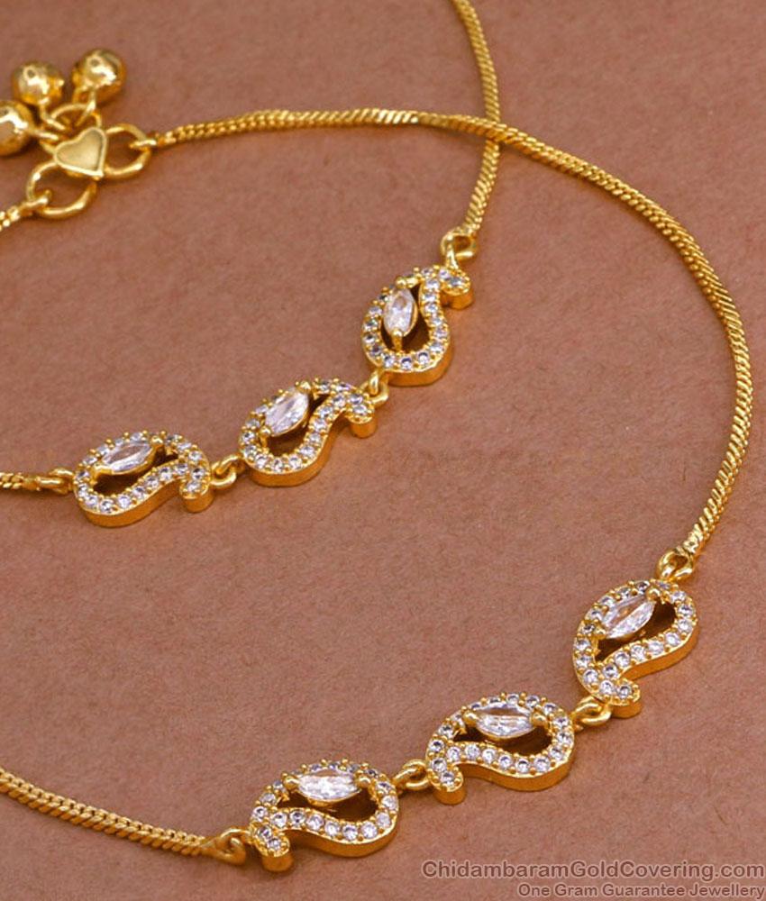 10 Inch Traditional Mango Anklet White Stone Design Gold Plated Jewelry Online ANKL1224