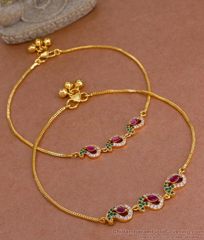 11 Inch Thin Gold Plated Anklet With 3 Mango Pendant Design ANKL1225