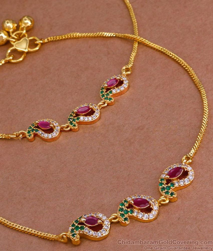 11 Inch Thin Gold Plated Anklet With 3 Mango Pendant Design ANKL1225