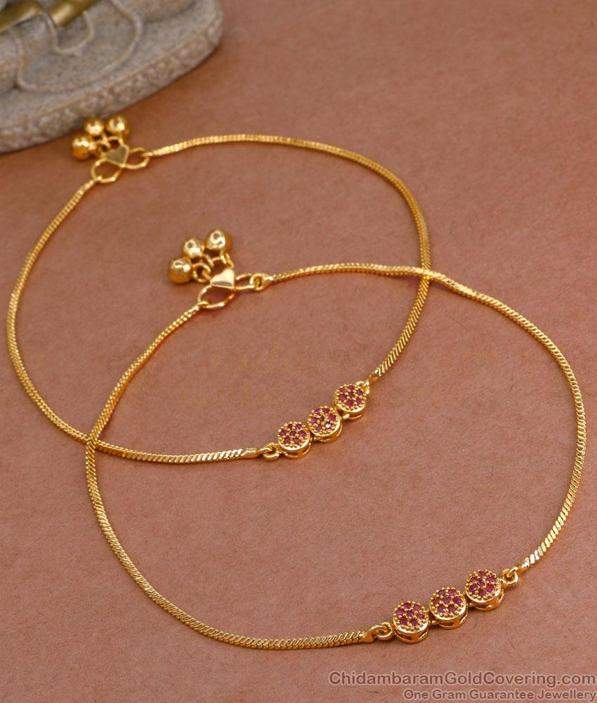 11 Inch Daily Wear Ruby Stone Anklet One Gram Gold Jewellery ANKL1227