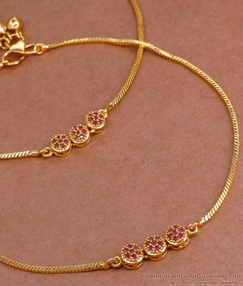 11 Inch Daily Wear Ruby Stone Anklet One Gram Gold Jewellery ANKL1227