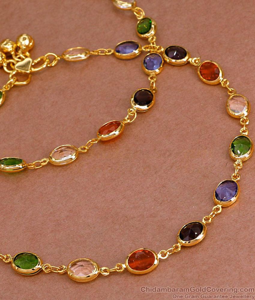 10 Inch Traditional Fashion Navaratna Anklet Gold Polish Design ANKl1229