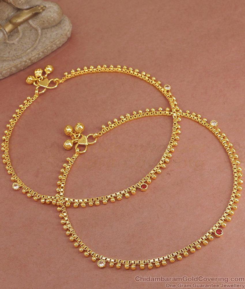 11 Inch Simple Gold Designer Payal Ruby White Stone Anklet ANKL1231