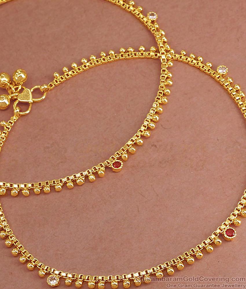 11 Inch Simple Gold Designer Payal Ruby White Stone Anklet ANKL1231