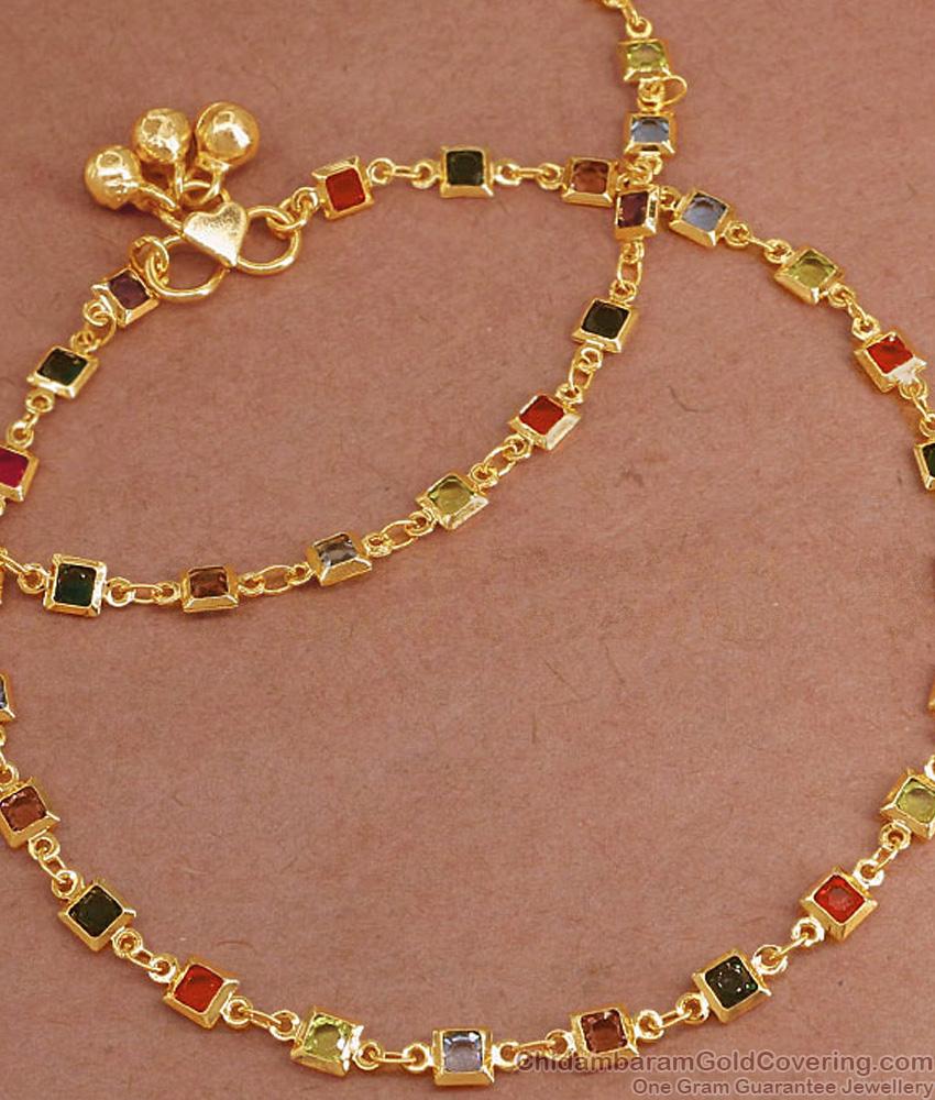 10 Inch Navaratna Stone Gold Imitation Anklet Collections Shop Online ANKL1235