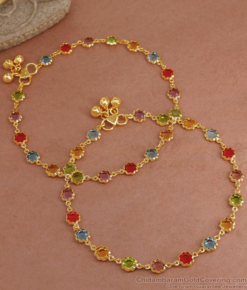 11 Inch Beautiful Flower Charm Kemp Stone Anklet Gold Finish ANKL1236