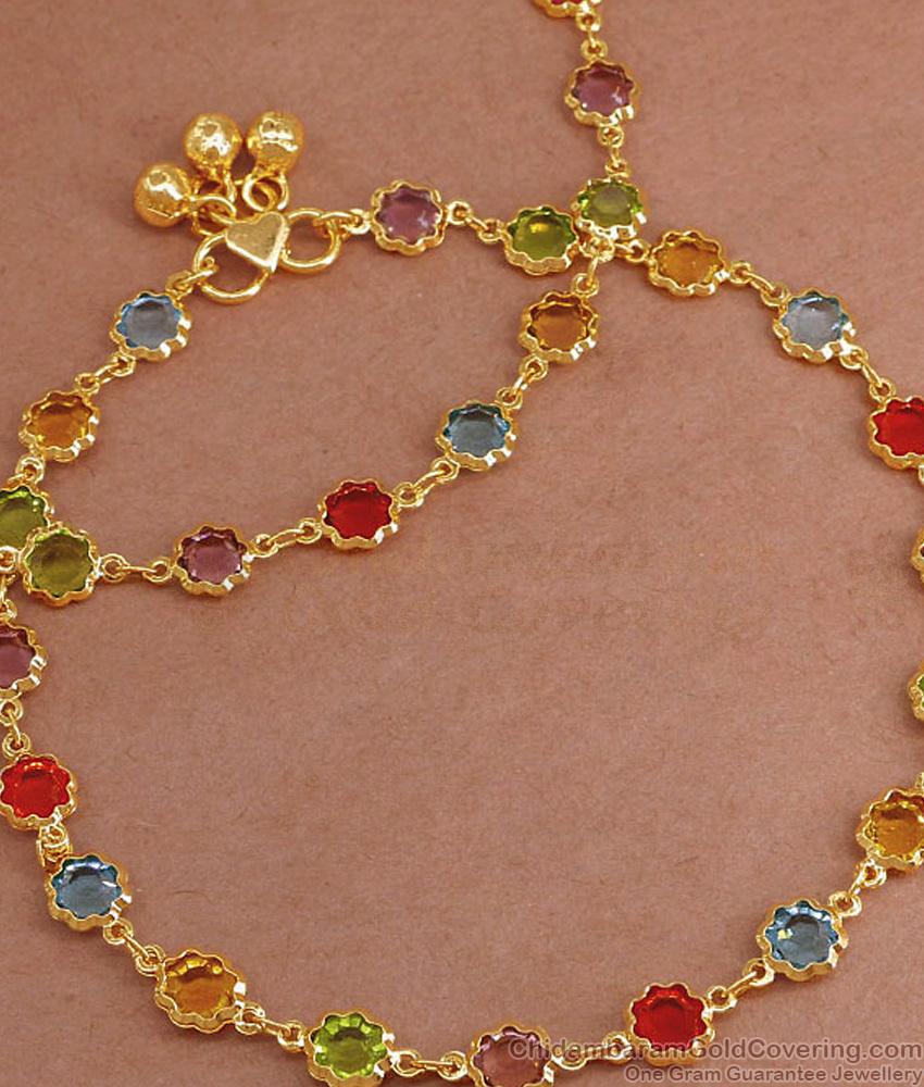 11 Inch Beautiful Flower Charm Kemp Stone Anklet Gold Finish ANKL1236