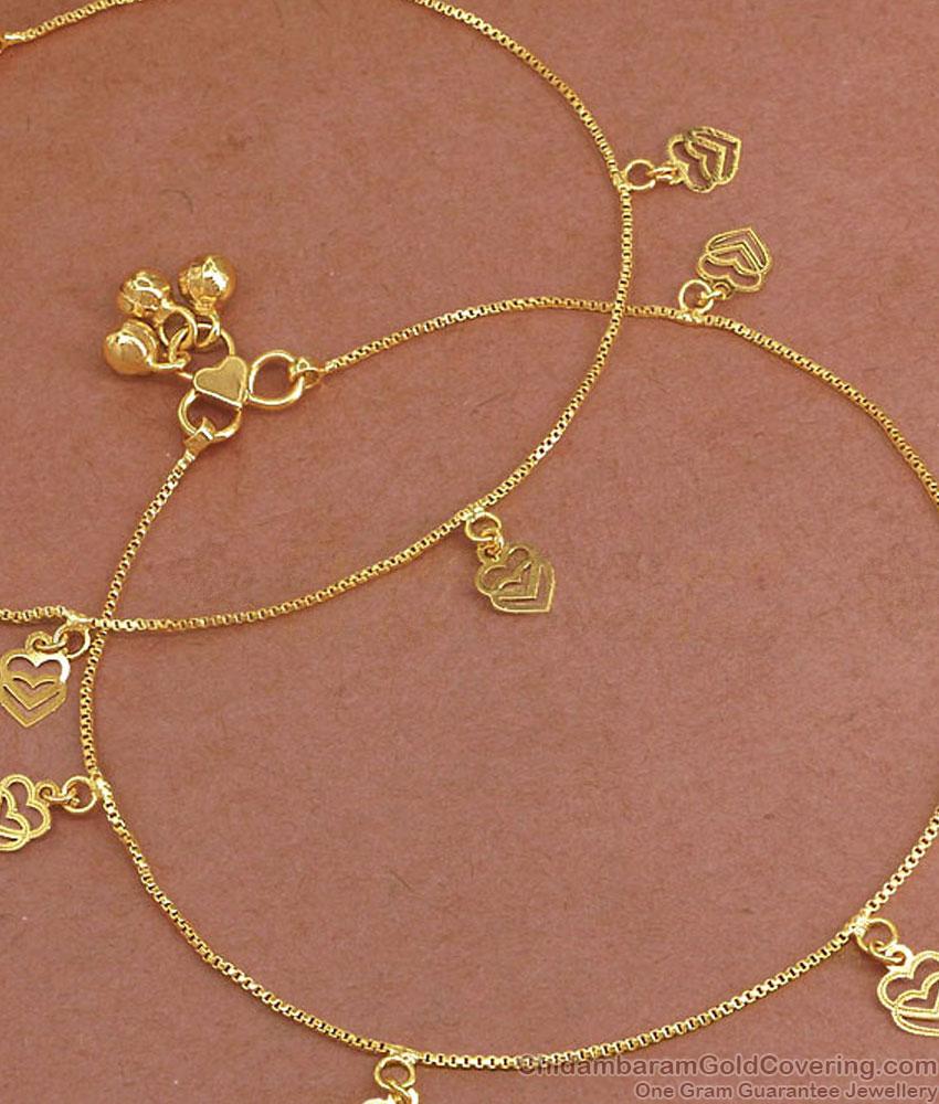 10 Inch Thin Gold Plated Chain Anklet With Dual Heart Charms ANKL1241